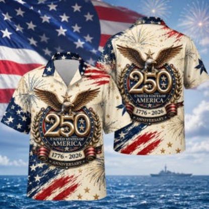 250 Years of America Hawaiian Shirt, Patriotic 1776-2026 Aloha Button Up Shirt, Floral 4th of July Shirt, USA Independence Day Outfit Shirt