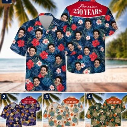 Custom Face America 250 Years Hawaiian Shirt, Personalized Patriotic Aloha Shirt, Funny 4th Of July Family Vacation Shirt, USA Button Up