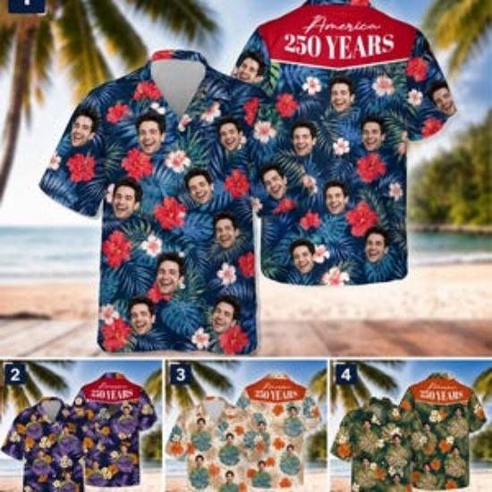 Custom Face America 250 Years Hawaiian Shirt, Personalized Patriotic Aloha Shirt, Funny 4th Of July Family Vacation Shirt, USA Button Up