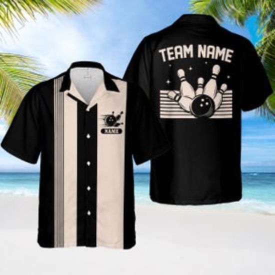 Custom Name Bowling Shirt Retro Hawaiian Style, Personalized Team Bowling Jersey, Matching Family Bowler Outfit Gift for Bowlers
