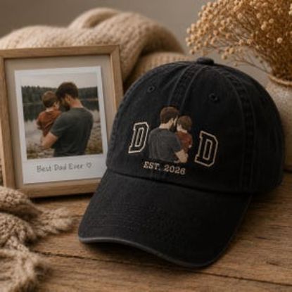 Embroidered Dad Hat, Personalized Family Portrait Cap, Custom Father Son (EST 2026), Father Day Gift