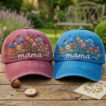 Floral Mama Embroidered Hat, Wildflower Mom Baseball Cap, Personalized Mom Gift, Aesthetic Boho Cap, Mother's Day Gift for Mom