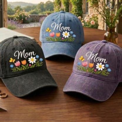 Mom Floral Embroidered Hat, Wildflower Mom Cap, Matching Mom Dad Hat, Personalized Mom Gift, Mother's Day Gift, Cute Mom Baseball Cap