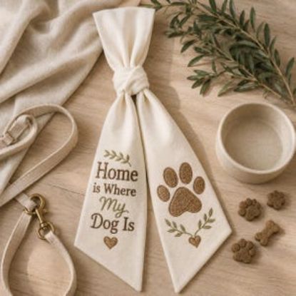 Embroidered Dog Lover Wreath Sash, "Home Is Where My Dog Is" Decor, Pet Gift