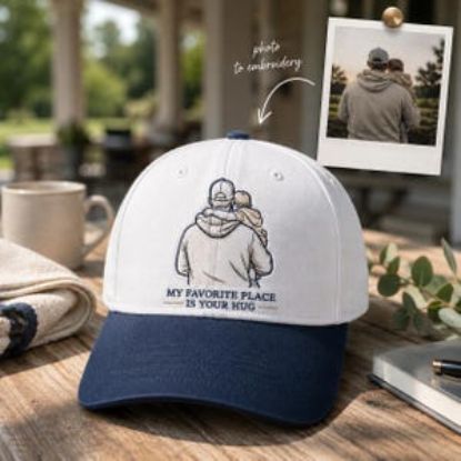 Personalized Dad Photo Embroidery Golf Hat, Custom Father Child Hug Cap, Father Day Gift