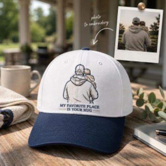 Personalized Dad Photo Embroidery Golf Hat, Custom Father Child Hug Cap, Father Day Gift