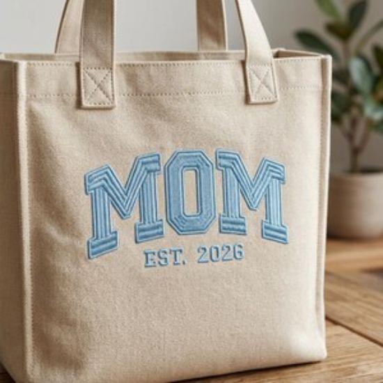 Mom Est 2026 Embroidery Design, Varsity Mom Embroidery File, New Mom Gift Embroidery, Collegiate Lettering Design, Pes Dst Exp Vp3 Xxx
