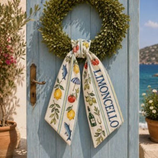 Personalized Limoncello Wreath Sash, Italian Summer Door Bow, Mediterranean Lemon Wreath Decor, Custom Family Name Wreath Ribbon
