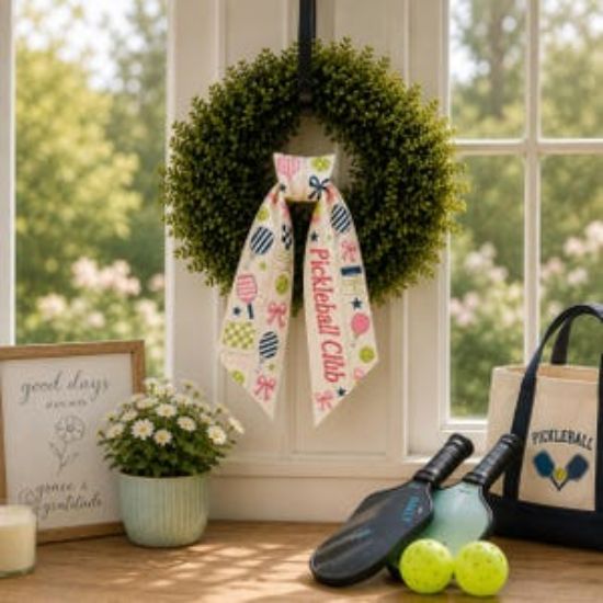 Pickleball Wreath Sash, Personalized Pickleball Door Bow, Pickleball Club Front Door Decor, Custom Paddle Wreath Ribbon
