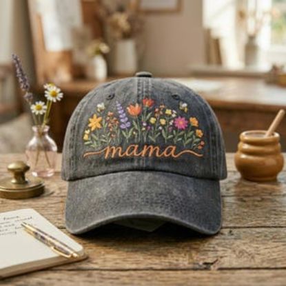 Mama Floral Embroidered Washed Cap, Custom Mom Hat, Wildflower Vintage Dad Hat, Personalized Mother's Day Gift, Boho Mama Hat