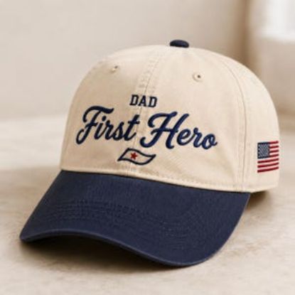 Dad First Hero Embroidered Hat, Father’s Day Baseball Cap, Gift for Dad, Patriotic Dad Hat, USA Flag Cap, Custom Dad Gift