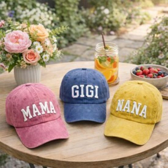 Custom Embroidered Washed Cap, Mama Gigi Nana Hat, Vintage Distressed Dad Hat, Personalized Mom Gift, Grandma Mother's Day Hat