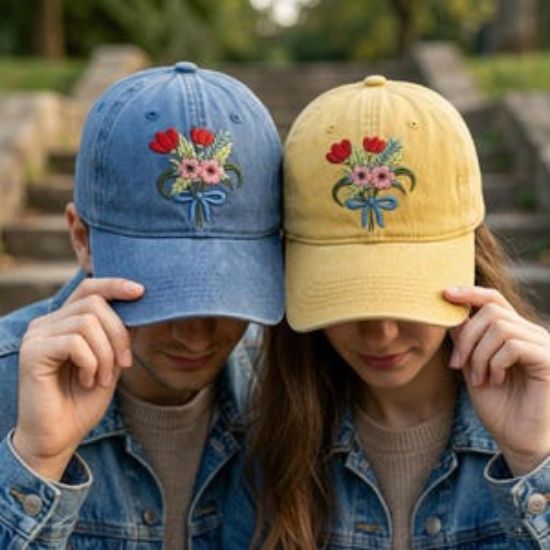 Floral Embroidered Hat, Unisex Baseball Cap, Matching Couple Hat, Vintage Style Cap, Aesthetic Flower Hat, Gift for Him Her, Mom Gifts