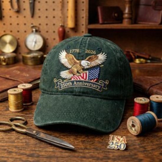 Embroidered 250th Anniversary Hat 1776 2026, Patriotic Eagle Cap, American Flag Washed Cap, 4th of July Hat, USA Vintage Dad Hat