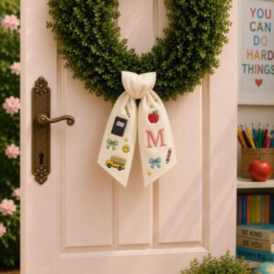 Back To School Wreath Sash, Personalized Teacher Door Bow, Cute School Bus Wreath Ribbon, Classroom Front Door Decor