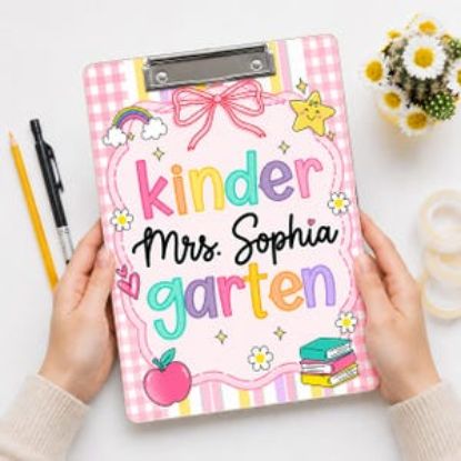 Custom Kindergarten Teacher Clipboard, Personalized Back To School Clipboard, Cute Pastel Classroom Clipboard For Teachers Day, Teacher Gift
