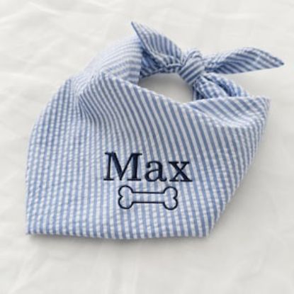 Personalized Embroidered Pet Bandana, Custom Dog Bandana with Name, Seersucker Puppy Scarf, Cute Dog Accessories, Pet Gift Idea ,Dog Bandana