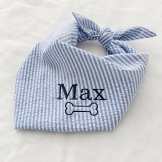 Personalized Embroidered Pet Bandana, Custom Dog Bandana with Name, Seersucker Puppy Scarf, Cute Dog Accessories, Pet Gift Idea ,Dog Bandana