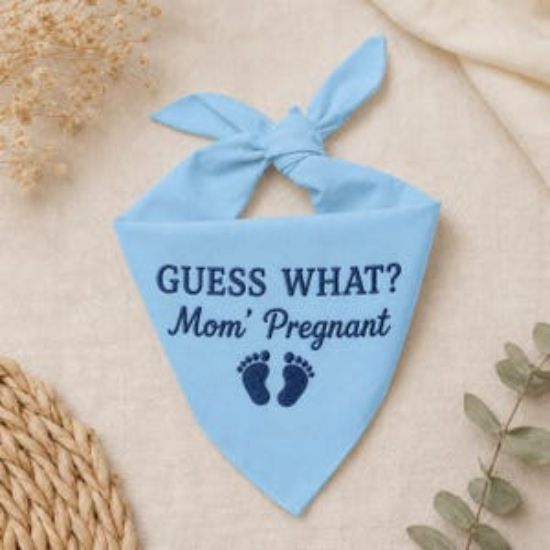 Embroidered Pregnancy Announcement Dog Bandana, Guess What Mom’s Pregnant Pet Scarf, Baby Reveal Puppy Bandana Gift Dog Cat Bandana