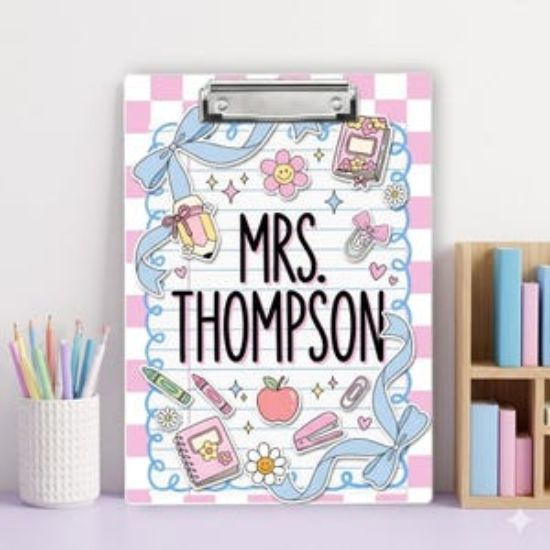 Personalized Teacher Clipboard Back To School, Custom Name Clipboard Teacher Student Nurse Office Staff, Cute Pink Checker Clipboard Gift