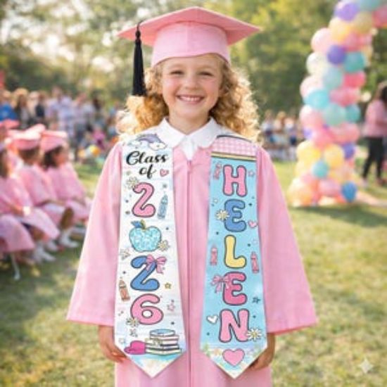Cute Personalized Kids Graduation Stole, Custom Name Kindergarten Sash Class, Sweet Preschool Grad Gift, Cute Preschool Stole Class Grad