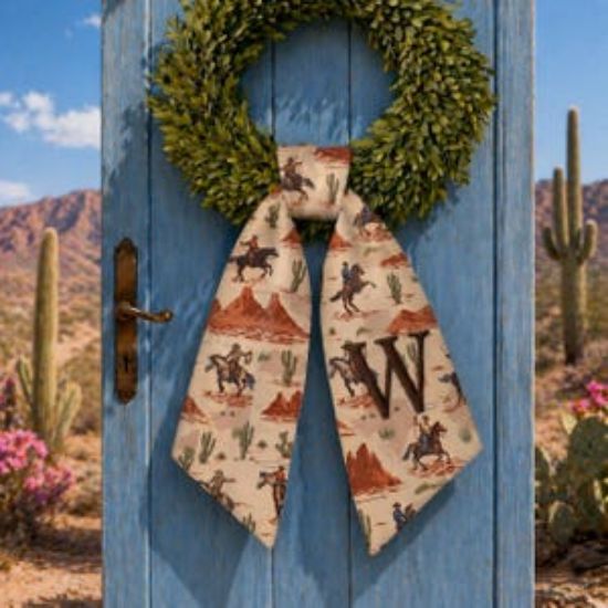 Embroidered Cowboy Horse Sash, Western Horse Wreath Sash, Personalized Ranch Door Bow, Rustic Farmhouse Front Door Decor Gift Cowboy