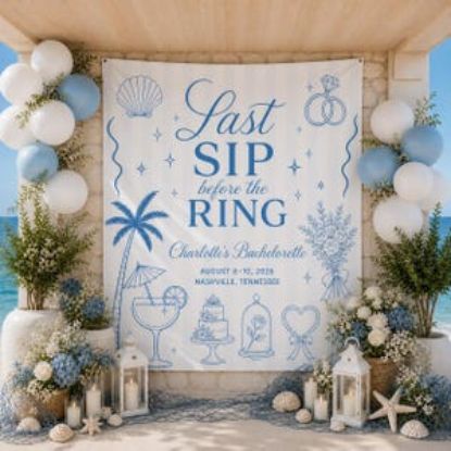 Personalized Last Sip Before The Ring Tapestry, Bachelorette Party Banner, Bridal Party Backdrop Decor, Bachelorette Background Decor