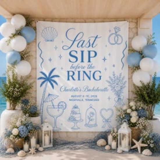 Personalized Last Sip Before The Ring Tapestry, Bachelorette Party Banner, Bridal Party Backdrop Decor, Bachelorette Background Decor
