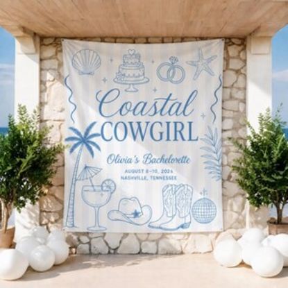 Coastal Cowgirl Bachelorette Party Banner, Custom Coastal Bachelorette Tapestry,Beach Bachelorette Photo Backdrop,Cowgirl Bridal Shower Sign