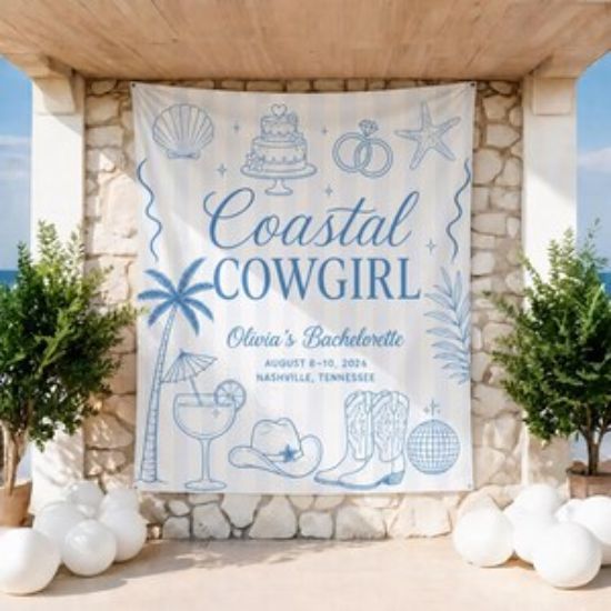 Coastal Cowgirl Bachelorette Party Banner, Custom Coastal Bachelorette Tapestry,Beach Bachelorette Photo Backdrop,Cowgirl Bridal Shower Sign