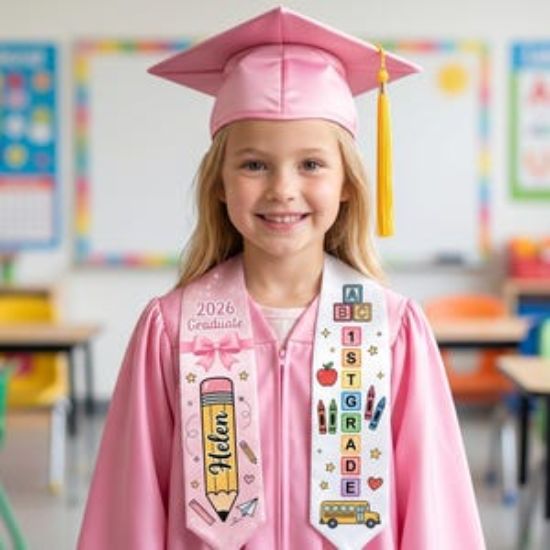 Personalized Prek Grad Pencil Graduation Stole with Name, Class Of 2026 Stole Kid Girl, Preschool Graduate Sash, Toddler Grad Gifts Stole