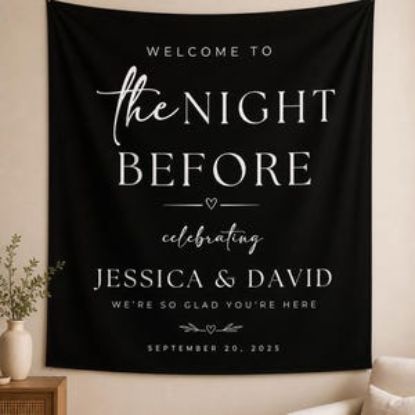 Custom Wedding Welcome Banner Tapestry, Night Before Wedding Sign, Rehearsal Dinner Backdrop, Personalized Couple Name Decor Tapestry
