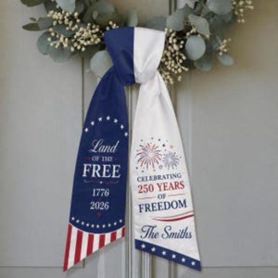 Personalized USA 250th Anniversary Wreath Sash 1776–2026, Patriotic Door Sash, American Independence Front Door Decor, 4th of July Decor
