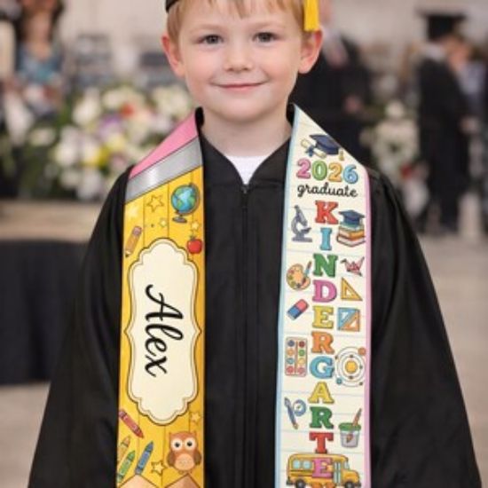 Personalized Kindergarten Graduation Sash 2026, Custom Name Kids Grad Stole, Preschool Graduate Gift, Cute School Theme Sash for Boy & Girl