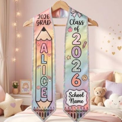 Personalized Kid Graduation Sash, Custom Name Kindergarten Grad Stole, Cute Pencil Rainbow Preschool Graduation Sash Gift, Cute Girls Sash