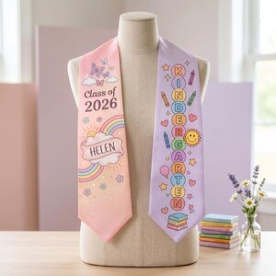 Personalized Girl Graduation Stole, Pastel Cute Kindergarten Sash, Custom Name Preschool Grad Stole, Sweet Kids Gift, Girl Preschool Gift