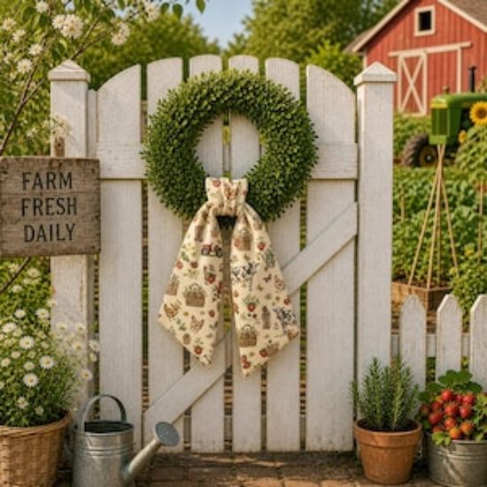Personalized Garden Farm Sash Wreath, Custom Name Embroidered Door Sash, Farmhouse Wreath Bow, Front Door Garden Decor Gift Idea Farming