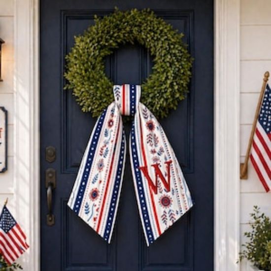 Personalized America 250 Wreath Sash, Patriotic Front Door Decor, 4th of July Door Bow, Red White Blue Wreath Accent, Embroidered 250 Years
