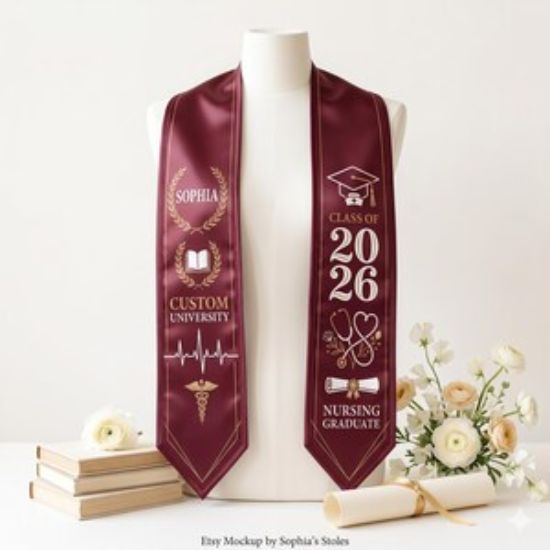 Custom Graduation Stole, Personalized College Sash, Nursing Graduate Stole, Custom Name School Logo Stole, Class of 2026 Gift, RN graduate