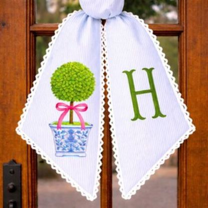 Willow Topiary Embroidery Sash Wreath Door, Chinoiserie Willow Tree Embroidery Embroidery Sash, Tree Decor Home Embroidered Personalized