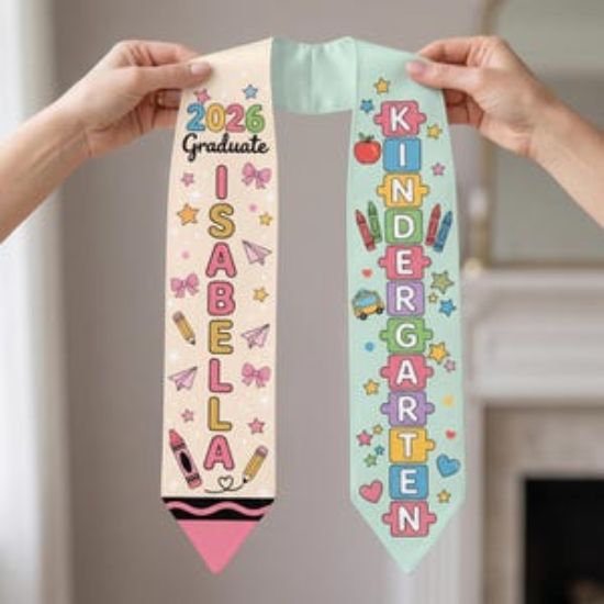 Personalized Prek Grad Pencil Graduation Stole with Name, Class Of 2026 Stole Kid, Preschool Graduate Sash, Toddler Grad Gifts Stole
