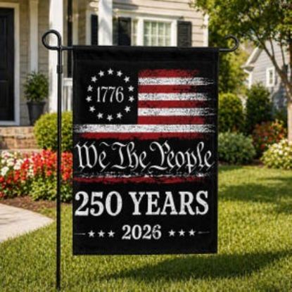 We The People 250 Years Garden Flag 1776–2026, Patriotic American Flag Decor, USA Independence Anniversary Banner, Vintage Porch Yard Flag