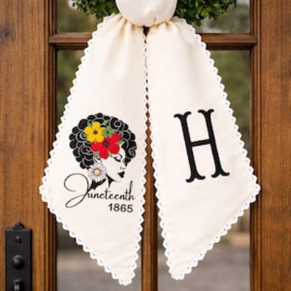 Afro Woman Sash Embroidery, Black Girl Magic Boho Feminine Sash Afro Black Girl Embroidery Sash Wreath Door Embroidery Sash Juneteenth