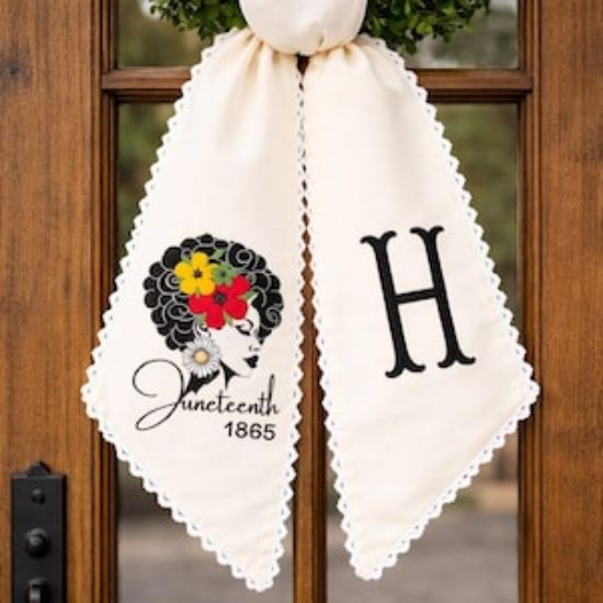 Afro Woman Sash Embroidery, Black Girl Magic Boho Feminine Sash Afro Black Girl Embroidery Sash Wreath Door Embroidery Sash Juneteenth