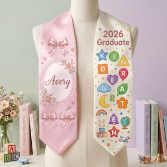 Custom Name Kid Graduation Stole, Grad Gift for Kids, Class of 2026 Kindergarten Stole, Kids Graduation Sash, Preschool Graduation Stole