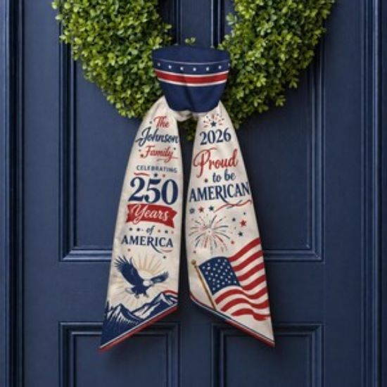 Personalized USA 250th Anniversary Wreath Sash 1776–2026, Patriotic Door Sash,American Independence Front Door Decor, 4th of July Home Decor