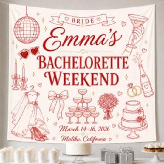 Custom Bachelorette Weekend Party Tapestry, Personalized Bach Weekend Banner, Bridal Party Backdrop Decor, Bachelorette Background Decor