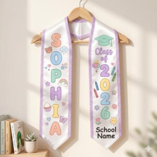 Custom Name Kid Graduation Stole, Grad Gift for Kids, Class of 2026 Kindergarten Stole, Kids Graduation Sash, Preschool Graduation Stole