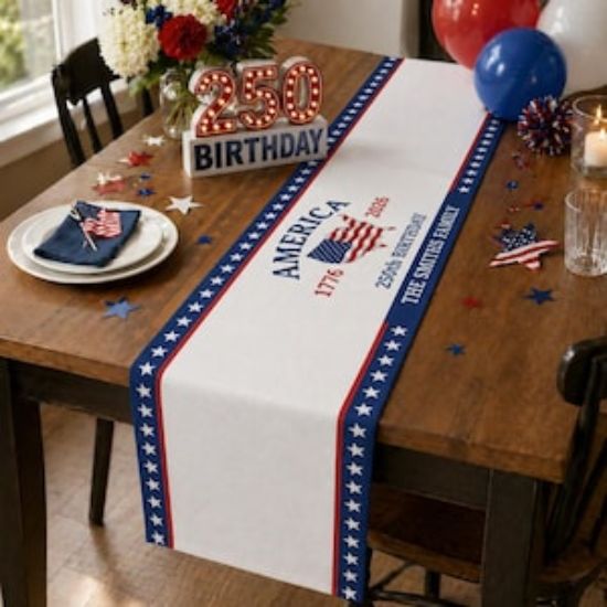 Personalized USA 250 Year Table Runner Decor, America 250th Anniversary Patriotic Table Decoration, 1776–2026 Independence Day Decor