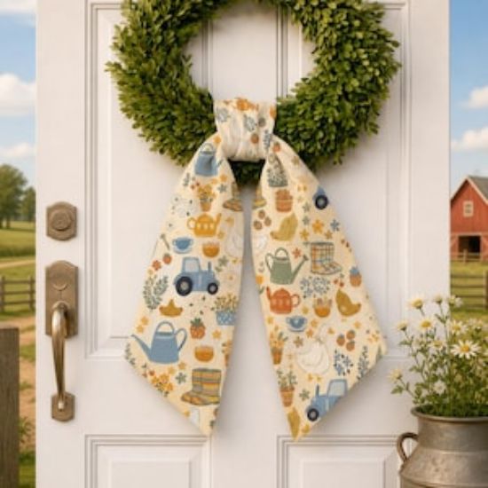 Personalized Garden Farm Sash Wreath, Custom Name Door Sash, Farmhouse Floral Wreath Bow, Front Door Garden Decor Gift Idea Farming Chicken